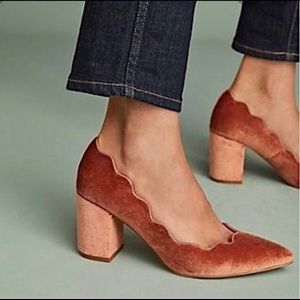 Anthropologie velvet scalloped heels